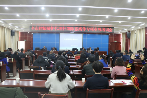 2018年11月24日上午，白银市律师协会在白银市司法局六楼会议室举办了全市律师辩护代理扫黑除恶案件专项业务培训会。市司法局党组成员、副局长杜成军，市律师协会会长李莉及各副会长、各所主任、全市执业律师